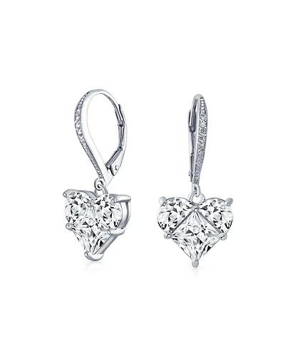 Bling Jewelry 4CT Cz Red Heart Shaped Cubic Zirconia Dangle Lever back Earrings Invisible Cut Sterling Silver