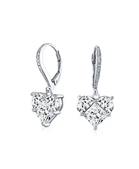 Bling Jewelry 4CT Cz Red Heart Shaped Cubic Zirconia Dangle Lever back Earrings Invisible Cut Sterling Silver