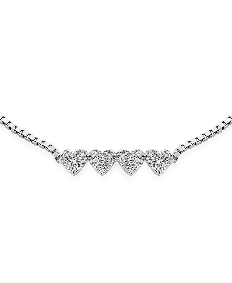 Bling Jewelry Dainty Petite Cubic Zirconia Micro Pave Cz Four Tiny Hearts Slide Bolo Bracelet For Women Sterling Silver Adjustable Sliding Ball Clasp