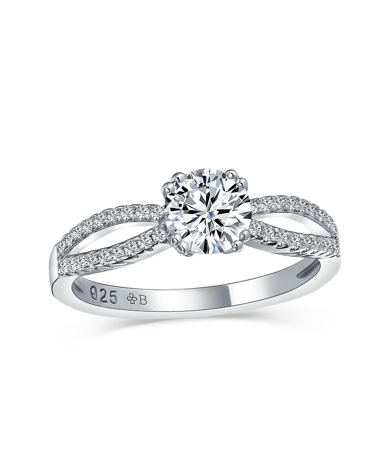 Bling Jewelry 1CT Delicate Round Solitaire Cz Promise Ring Sterling Silver Pave Split Infinity Band
