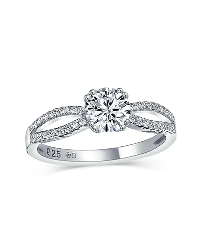 Bling Jewelry 1CT Delicate Round Solitaire Cz Promise Ring Sterling Silver Pave Split Infinity Band