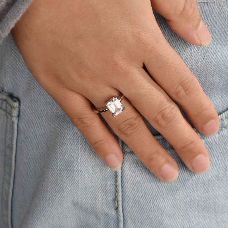 Bling Jewelry Classic Timeless Simple 2.5CT Rectangle Emerald Cut Cz Solitaire Promise Ring Thin Band Sterling Silver