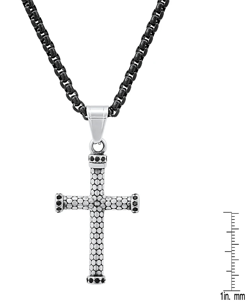 Steeltime Men's Two-Tone Stainless Steel Simulated Black Diamond Cross 24" Pendant Necklace