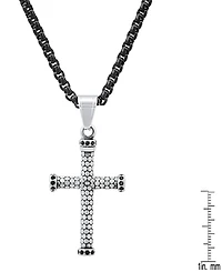 Steeltime Men's Two-Tone Stainless Steel Simulated Black Diamond Cross 24" Pendant Necklace
