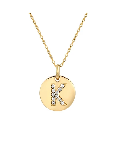 Suzy Levian New York Suzy Levian Sterling Silver Cubic Zirconia Letter "K" Initial Disc Pendant Necklace