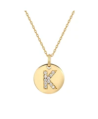Suzy Levian New York Suzy Levian Sterling Silver Cubic Zirconia Letter "K" Initial Disc Pendant Necklace