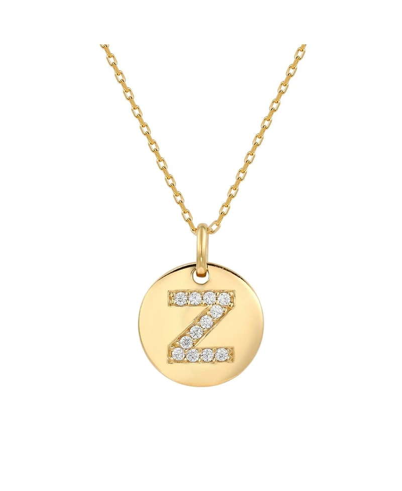 Suzy Levian New York Suzy Levian Sterling Silver Cubic Zirconia Letter "Z" Initial Disc Pendant Necklace