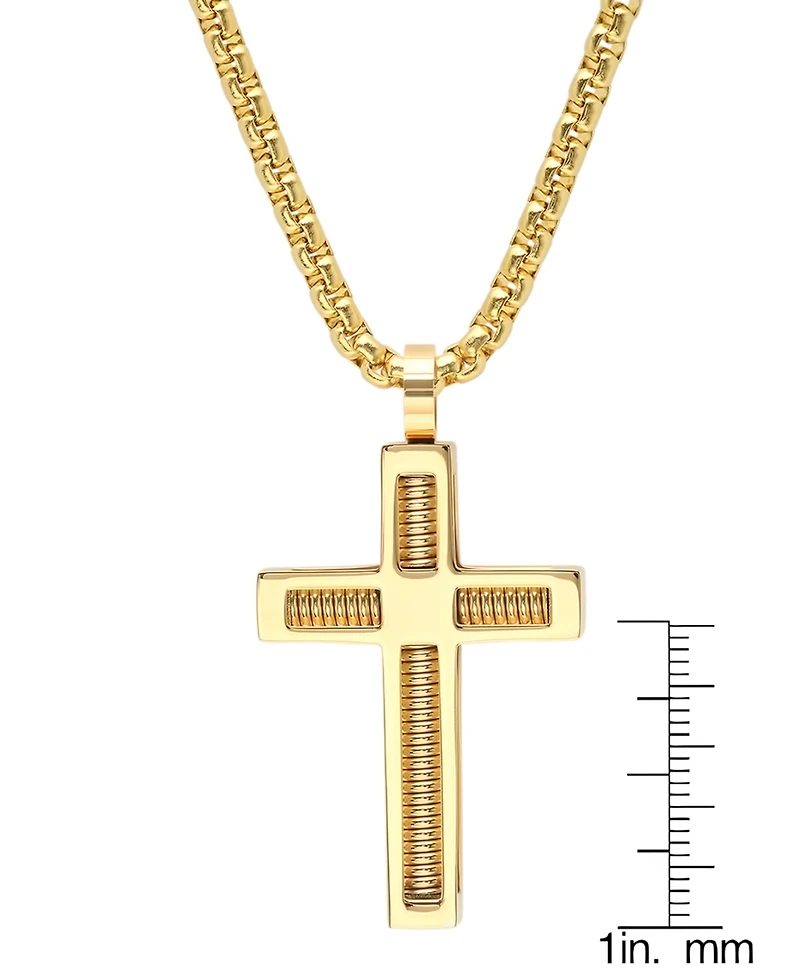 Steeltime Men's 18k Gold-Plated Stainless Steel Spring Inlay Cross 24" Pendant Necklace