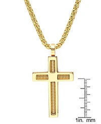 Steeltime Men's 18k Gold-Plated Stainless Steel Spring Inlay Cross 24" Pendant Necklace