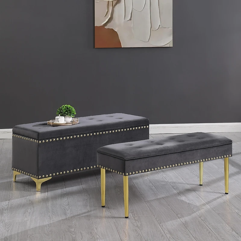 Streamdale Velvet Benches with Gold Legs, 2-in-1 for Living Room