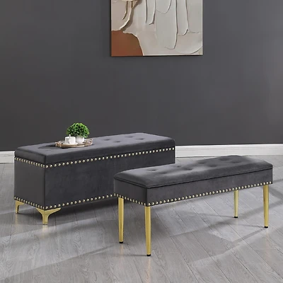 Streamdale Velvet Benches with Gold Legs, 2-in-1 for Living Room