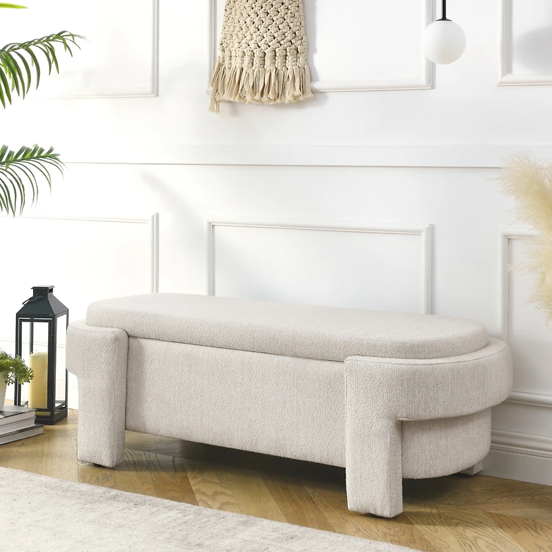 Streamdale Beige Upholstered Storage Bench (51.5"X20.5"X17")