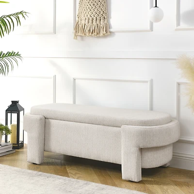 Streamdale Beige Upholstered Storage Bench (51.5"X20.5"X17")
