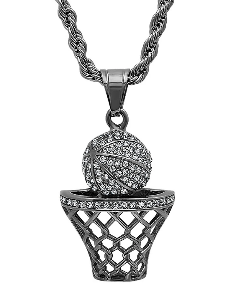 Steeltime Men's 18K Gold Plated stainless steel Basketball Hoop Simulated Diamond Pendant