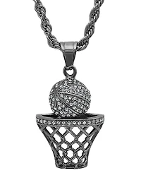 Steeltime Men's 18K Gold Plated stainless steel Basketball Hoop Simulated Diamond Pendant