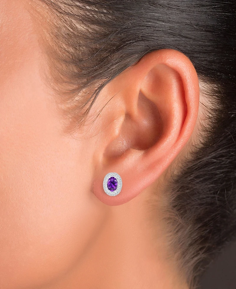 2-Pc. Set Amethyst (2-3/8 ct. t.w.) & Lab-Grown White Sapphire (1-1/10 ct. t.w.) Oval Halo Pendant Necklace & Matching Stud Earrings in Sterling Silve