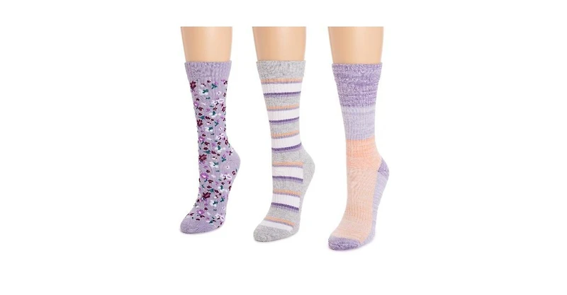 Muk Luks Women's 3 Pack Cotton Compression Crew Socks, Lavender, One