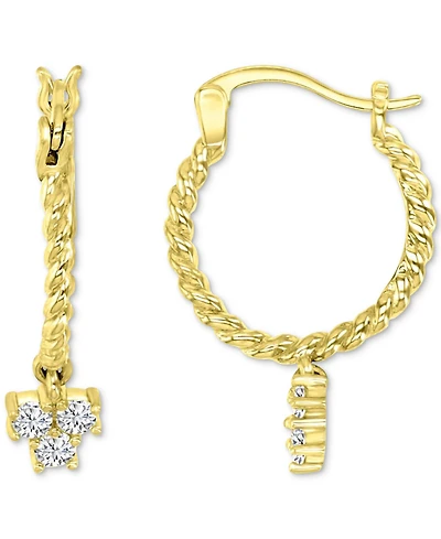 Cubic Zirconia Trio Cluster Dangle Hoop Earrings in 14k Gold-Plated Sterling Silver