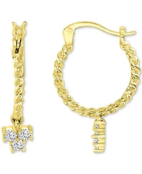 Cubic Zirconia Trio Cluster Dangle Hoop Earrings in 14k Gold-Plated Sterling Silver
