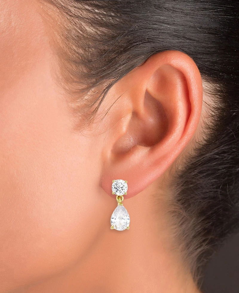 Cubic Zirconia Round & Pear Drop Earrings in 14k Gold-Plated Sterling Silver
