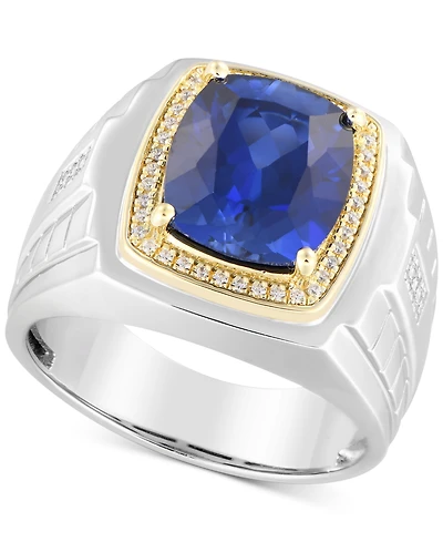 Men's Lab-Created Sapphire (7-1/2 ct. t.w.) & Diamond (1/6 ct. t.w.) in Sterling Silver & 10k Gold (Also in Lab-Created Ruby)