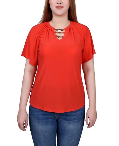 Ny Collection Petite Raglan Sleeve Top with Chain Details