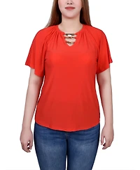 Ny Collection Petite Raglan Sleeve Top with Chain Details