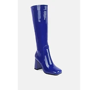 Hypnotize Patent Pu Block Heeled Calf Boots