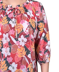 Ny Collection Petite 3/4 Sleeve Drawstring Neck Blouse Top