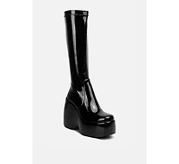 dirty dance patent high platform calf boots