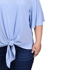 Ny Collection Plus Elbow Sleeve Tie-Front Top