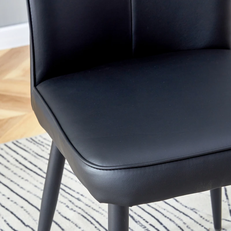 Modern minimalist dining chairs, black Pu leather curved backrest and seat cushions, black metal chair legs, suitable for restaurants, bedrooms, and l