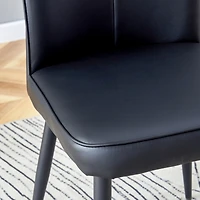 Modern minimalist dining chairs, black Pu leather curved backrest and seat cushions, black metal chair legs, suitable for restaurants, bedrooms, and l