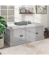 Streamdale 4-Door Storage Bench with Shelves and Cushion