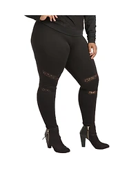 Women's Plus Curvy-Fit Lace Inset Pull-On Ponte Legging
