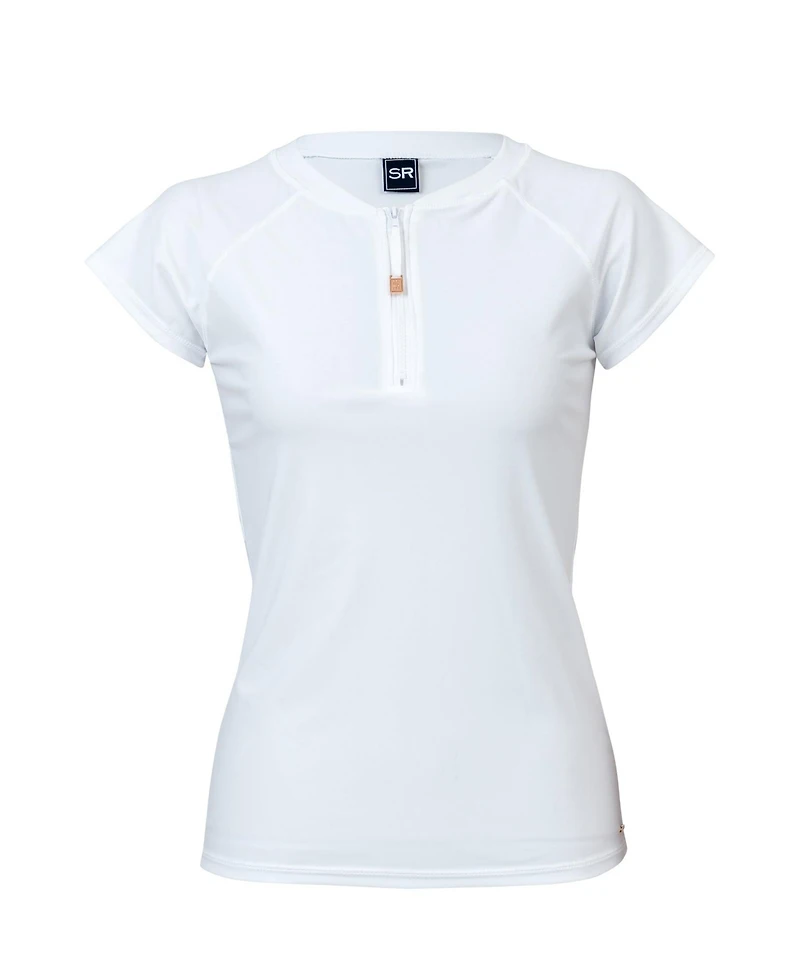 Ladies White Half Zip Ss Rash Top