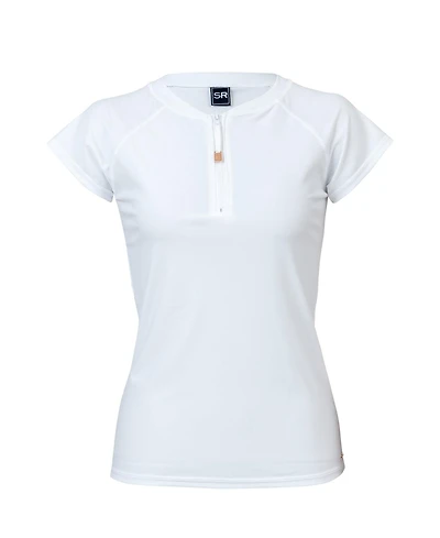 Ladies White Half Zip Ss Rash Top