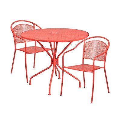 Commercial 35.25" Round Metal Garden Patio Table Set W/ 2 Back Chairs