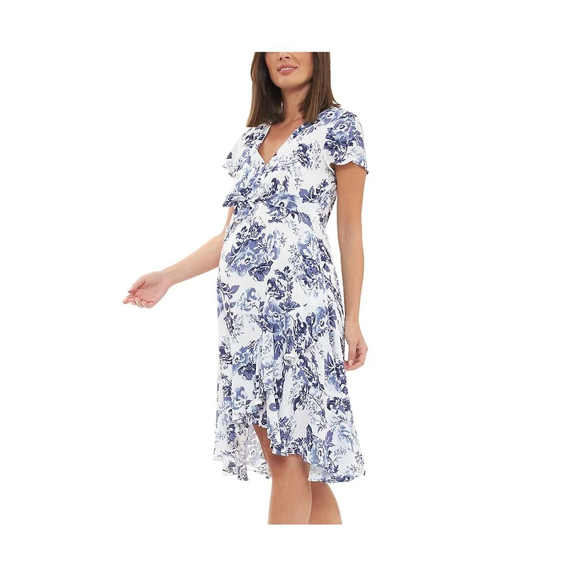 Ripe Maternity Georgia Tie Front Nursing Dress Navy/White