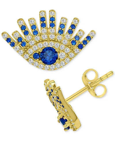 Lab-Grown Blue Spinel (3/4 ct. t.w.) & Cubic Zirconia Evil Eye Stud Earrings in 14k Gold-Plated Sterling Silver