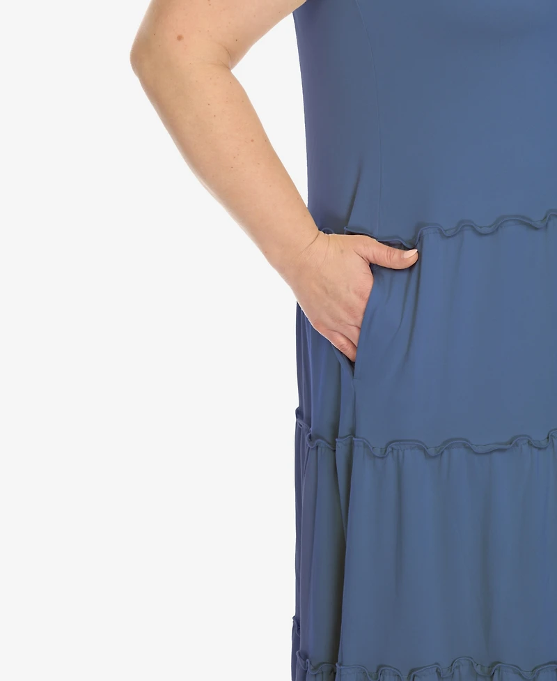 White Mark Plus Scoop Neck Tiered Midi Dress