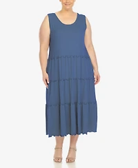 White Mark Plus Scoop Neck Tiered Midi Dress