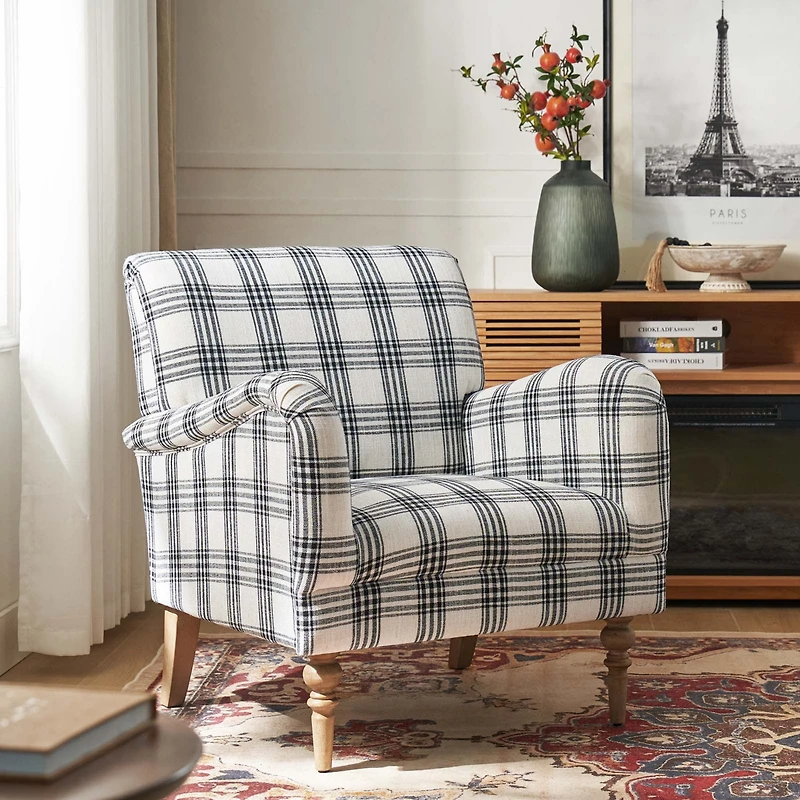 Rossella Contemporary and Classic Armchair with Solid Wood Legs