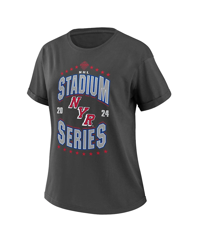 Women's Wear by Erin Andrews Charcoal New York Rangers 2024 Nhl Stadium Series Boyfriend T-shirt
