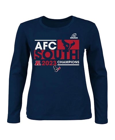 Women's Fanatics Navy Houston Texans 2023 Afc South Division Champions Plus Conquer Long Sleeve Scoop Neck T-shirt
