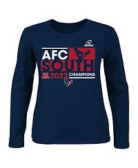 Women's Fanatics Navy Houston Texans 2023 Afc South Division Champions Plus Conquer Long Sleeve Scoop Neck T-shirt