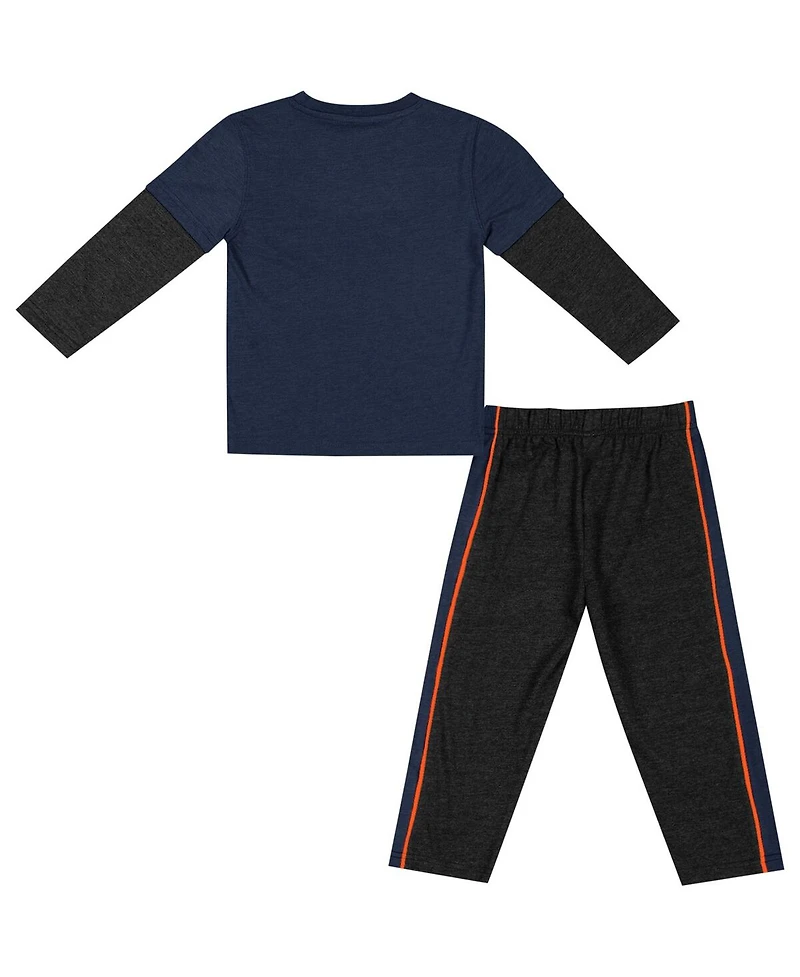 Toddler Boys and Girls Colosseum Navy, Black Illinois Fighting Illini Long Sleeve T-shirt Pants Set