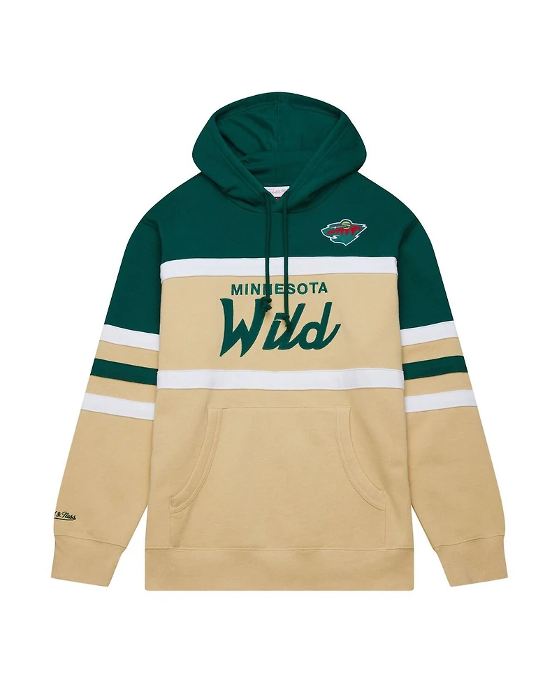 Men's Mitchell & Ness Cream, Green Minnesota Wild Head Coach Pullover Hoodie