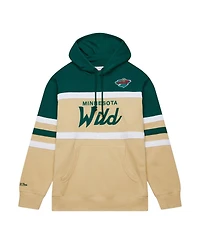 Men's Mitchell & Ness Cream, Green Minnesota Wild Head Coach Pullover Hoodie