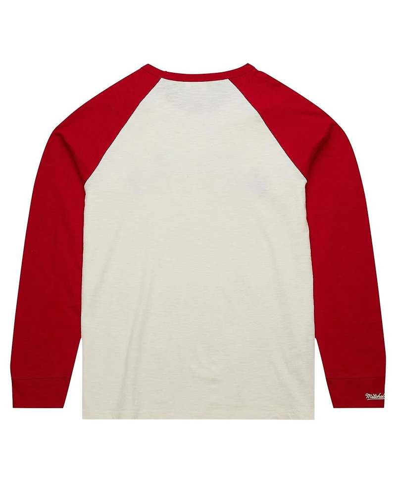 Men's Mitchell & Ness Cream Distressed Carolina Hurricanes Legendary Slub Vintage-Like Raglan Long Sleeve T-shirt
